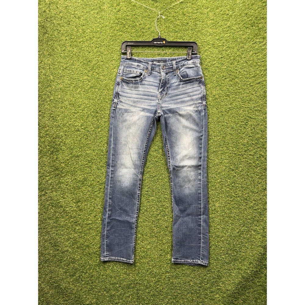 BKE Alec Jeans Mens 29x30 Straight Leg Buckle Faded Dark Wash Denim Casual y2k